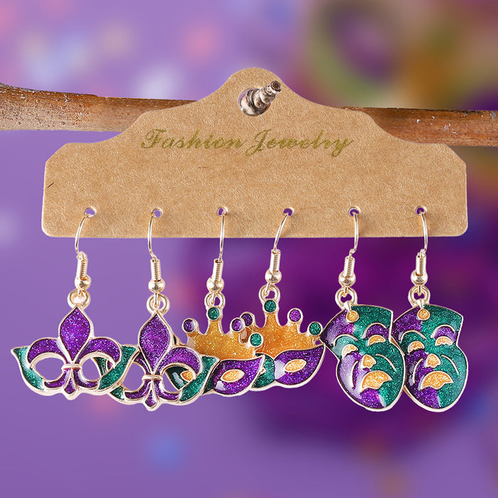 Wholesale Colorful Carnival Sequin Earring Set Alloy Drip Oil Pendant Earrings Accessory MOQ≥2