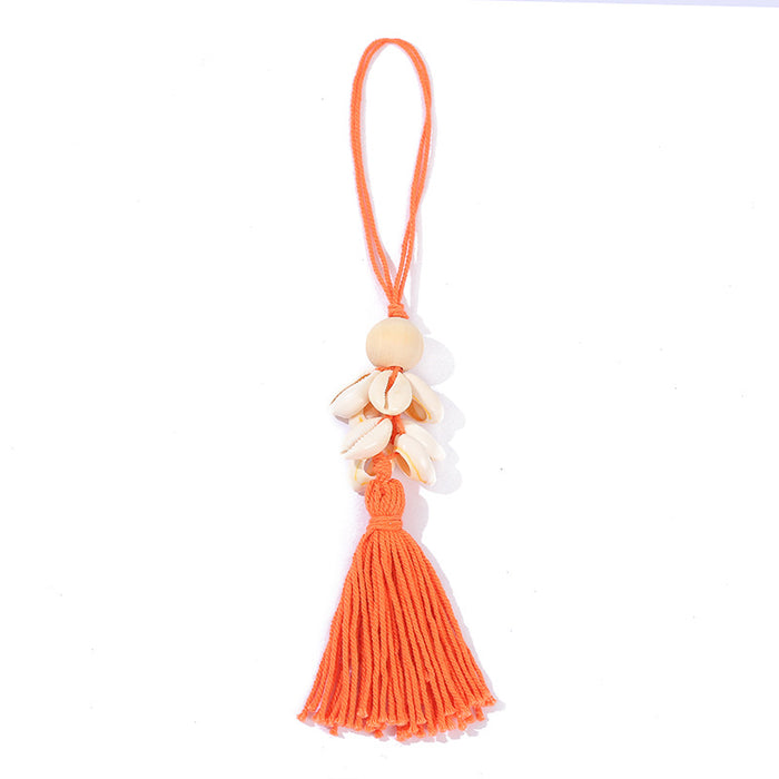 Wholesale Natural Shell Wood Beads Cotton Tassel Keychain JDC-KC-ZhenZhen003