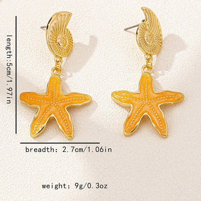 Wholesale ocean starfish conch earrings beach holiday style metal color ladies earrings