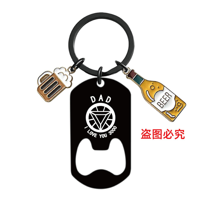 Wholesale Bottle Opener Wine Glass Father's Day Stainless Steel Keychain JDC-KC-GangGu051