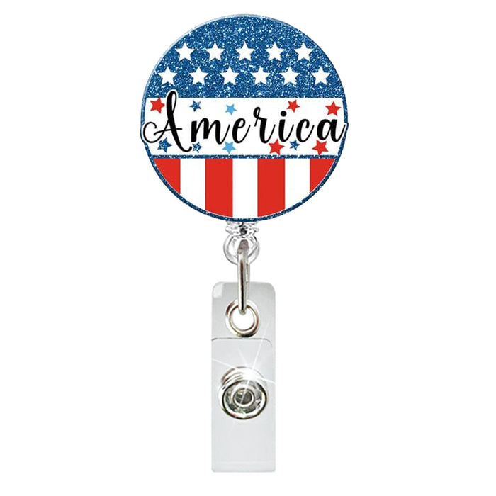 Wholesale Acrylic Independence Day Flag Sausage Footprints Retractable Badge Scroll Keychain JDC-KC-ZhuoJin001