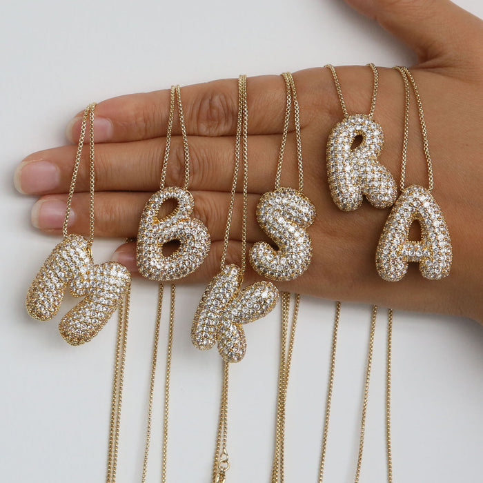 Wholesale Brass Zircon Balloon 26 English Letters Necklace JDC-NE-BaiYi001