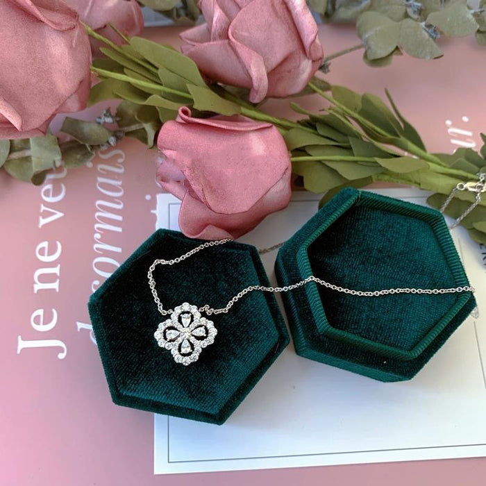Wholesale Pure silver clover full diamond light luxury lucky women's necklace fashionable and versatile