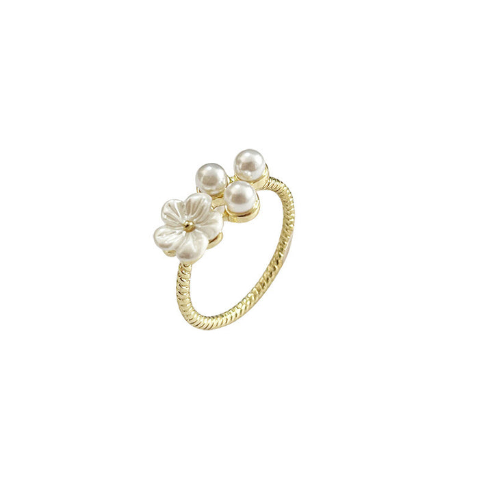 Wholesale Flower ring, female niche design, high-end temperament, pearl index finger ring, fashionable and personalized ring