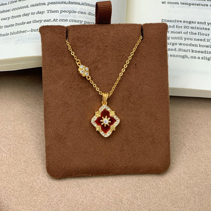 Wholesale Old Money Style Tiger Eye Stone Four Leaf Clover Pendant Necklace 24K Gold Plated Brass Jewelry Accessory