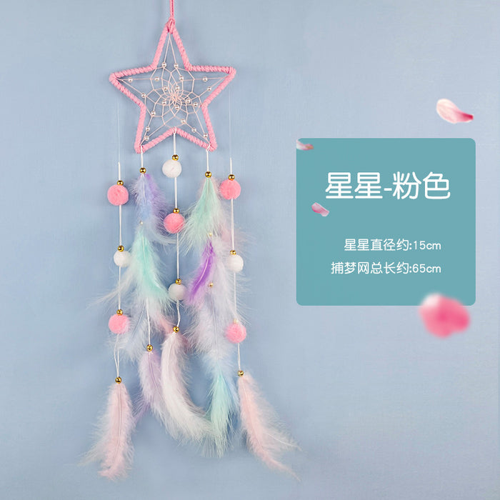 Wholesale Cat Head Dreamcatcher Hanging Ornament Handmade Pink Feather Decor MOQ≥2