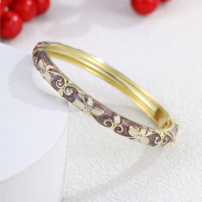 Wholesale Alloy Four Leaf Clover Open Bangle With Drip Oil Enamel Fashion Jewelry Accessory For Everyday Wear And Gift