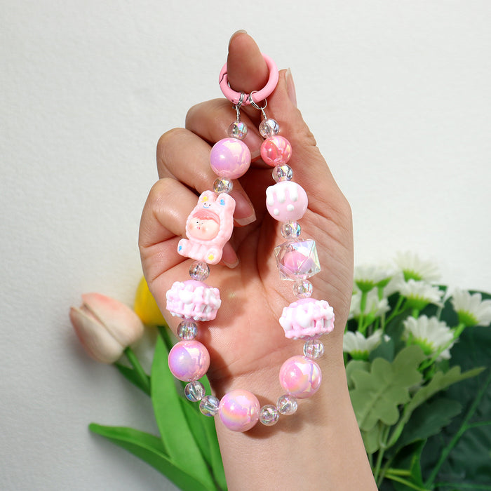 Wholesale Acrylic Cartoon Keychain Pendant Blue Hand-Painted Beaded Doll Design for Car Keys Bag Boutique Resale Accessory