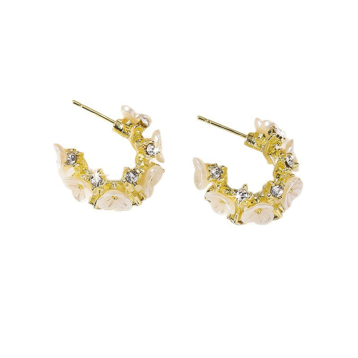 Wholesale Stylish Floral C-Shape Hoop and Pearl Stud Earrings MOQ≥2