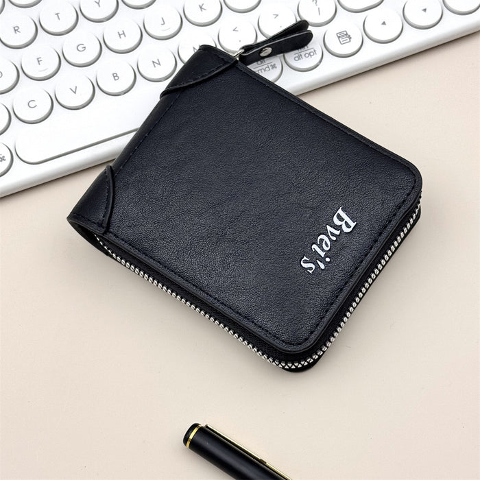 Wholesale Retro European American Style Men' s Wallet - PU Leather Solid Color Zipper Coin Purse