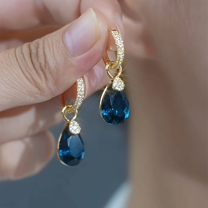 Wholesale Blue water drop glass earrings new style temperament design earrings