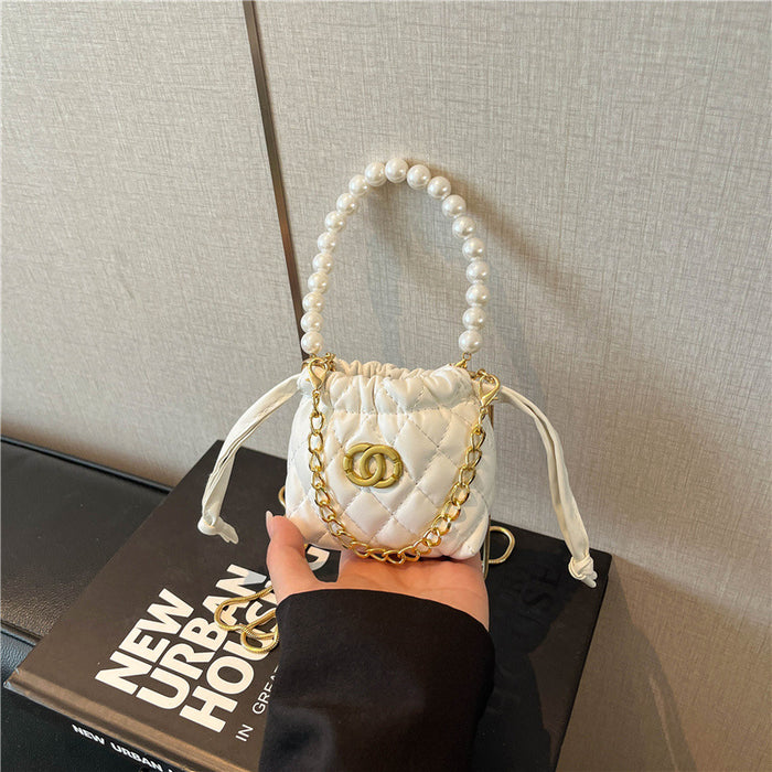 Wholesale Chic Small Pu Bucket Bag with Pearl Chain for Everyday Wear