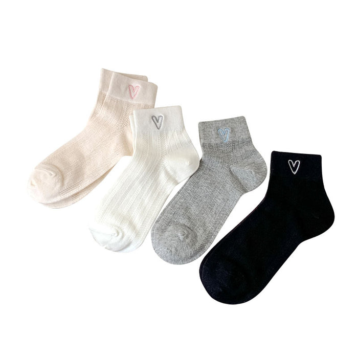 Wholesale New mesh breathable thin short tube socks with heart-shaped embroidery