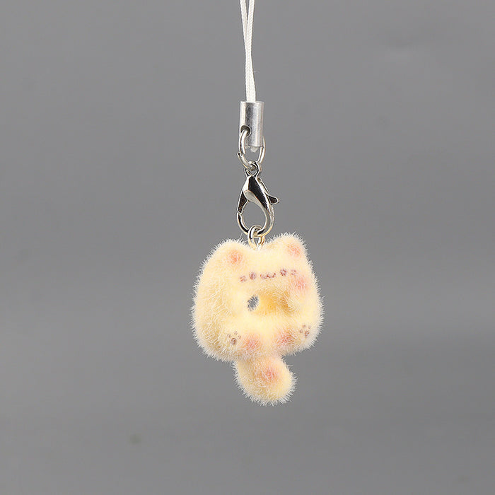 Wholesale Flocked Cat Donut Keychain