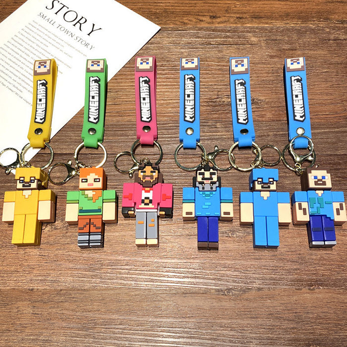 Wholesale Cartoon character PVC building block figurine keychains