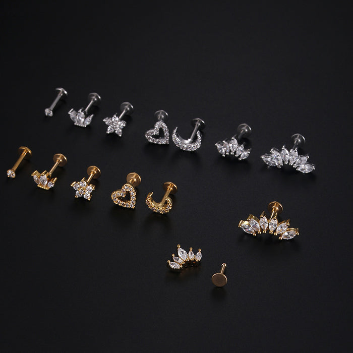 Wholesale Stainless Steel Zircon Love Moon Star Ear Nail