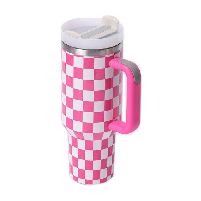 Wholesale 304 Stainless Steel Checkerboard Pattern Insulated Water Bottle 40oz with Handle MOQ≥2