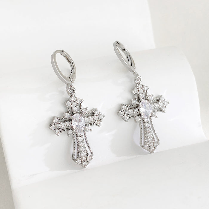 Wholesale Earnail Cross Gold Plated with Zirconia Charm Versatile Light Luxury Earring Accessories