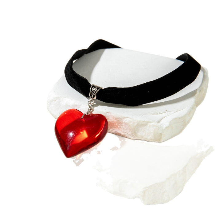 Wholesale Gothic  Red Glass Heart Pendant Handwoven Rope Necklace Fashion Accessory MOQ≥2