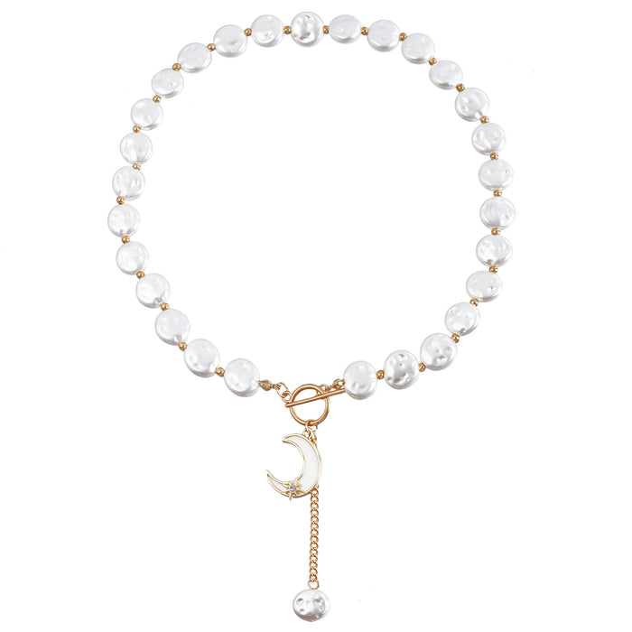 Wholesale Simple single-layer Baroque flat pearl necklace with tassel sweater chain