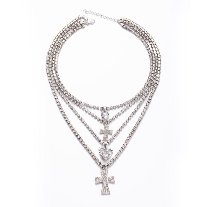 Wholesale New Fashion Alloy Love Necklace Multi layer Stacked Cross Necklace Light Luxury Niche Jewelry