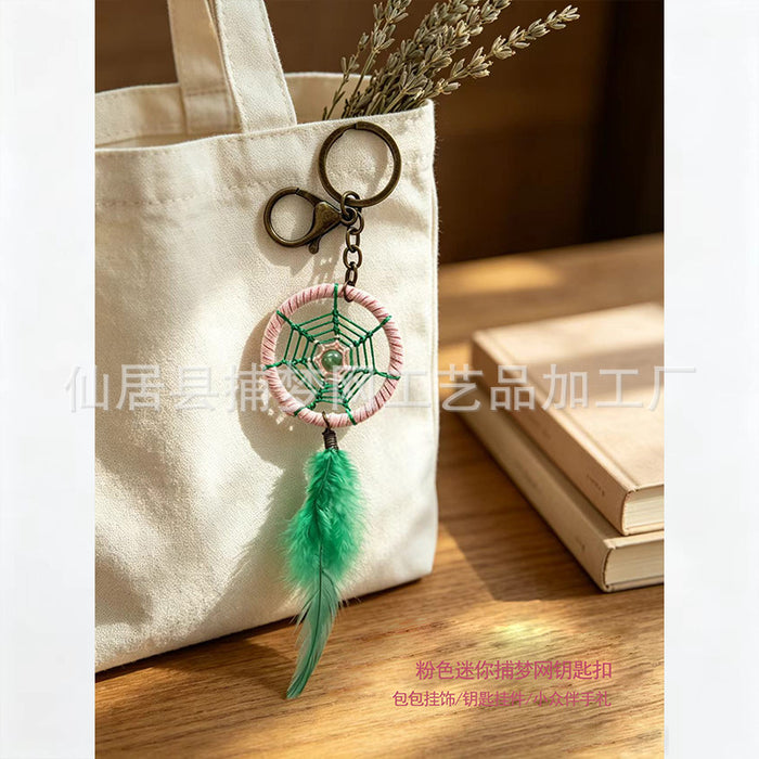 Wholesale Blue Dreamcatcher Keychain Ethnic Style Feather Alloy Car Key Accessory