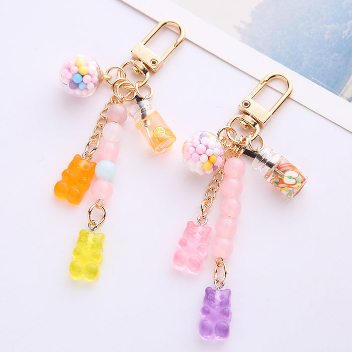 Wholesale Crystal Rainbow Candy Bear Keychain Cute Bag Charm Car Key Accessory for Youth