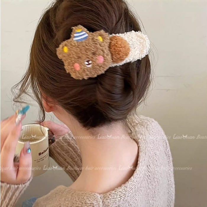 Wholesale  Plush Bear Cute Duckbill Clip Large Hairpin Headwear Back Head Girl Hairpin