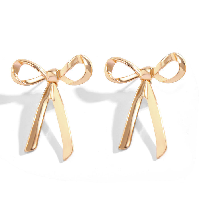 Wholesale Butterfly knot earrings, niche metal ribbon knotted simple earrings