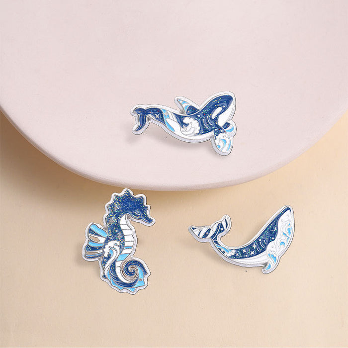 Wholesale Zinc Alloy Enamel Blue Ocean Animal Brooch Whale Orca Seahorse Wave Design Trendy Jewelry Accessory For Resale
