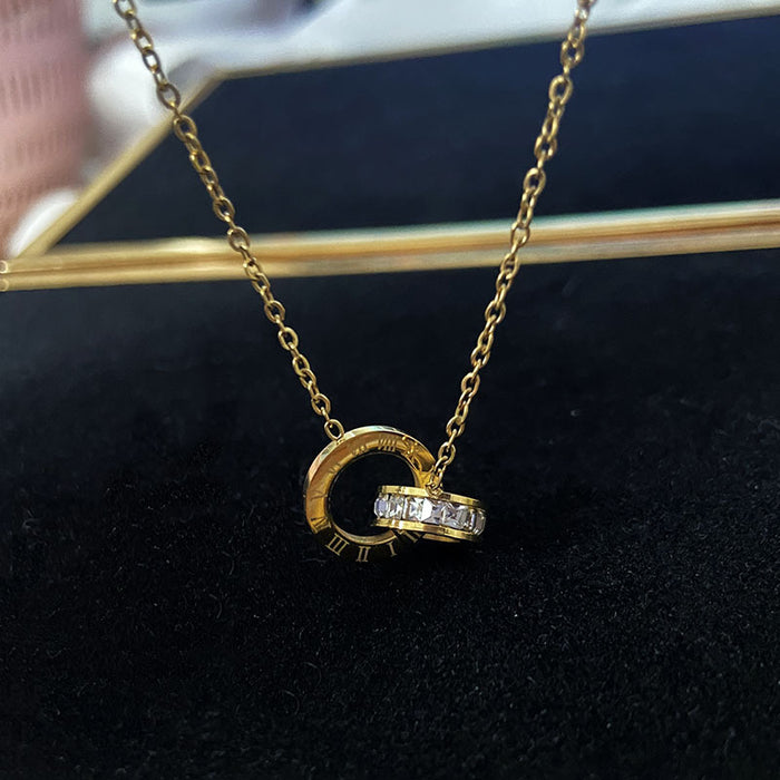 Wholesale Numeral Double Ring Necklace Pendant Accessible Luxury Clavicle Chain