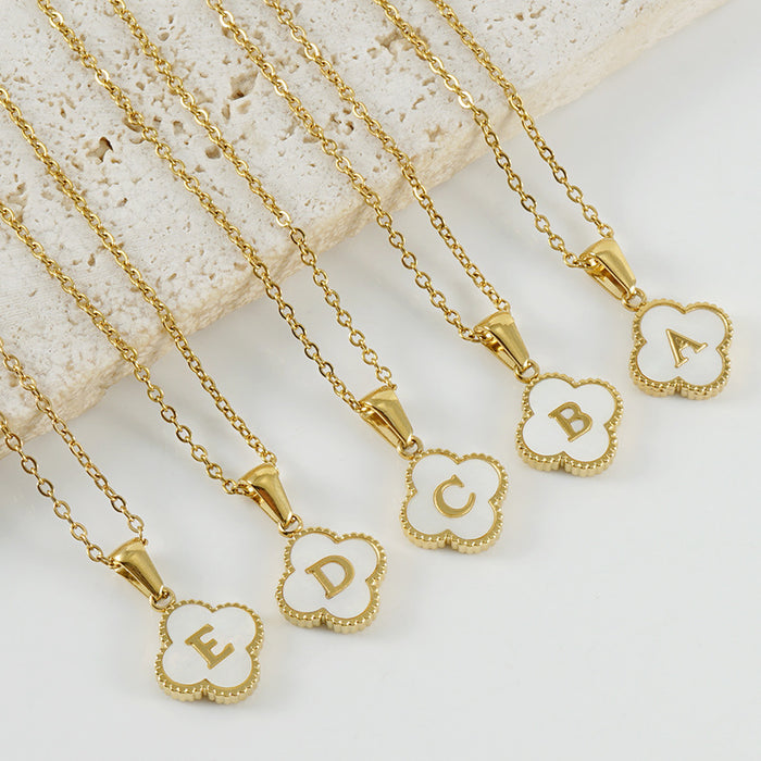 Wholesale Four-leaf seashell letter pendant stainless steel necklace