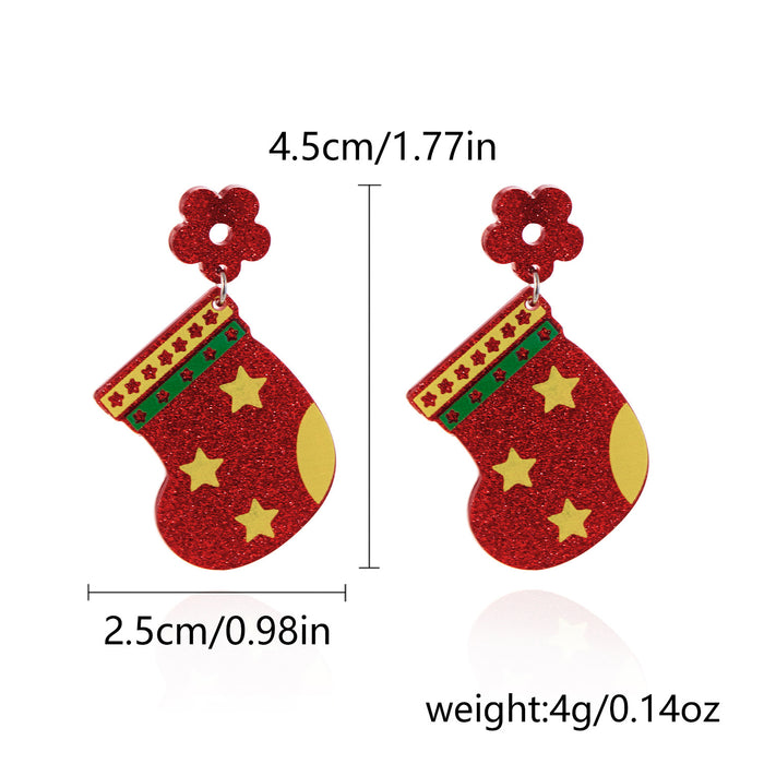 Wholesale Christmas cartoon glitter Christmas stockings Christmas gloves earrings versatile star print earrings
