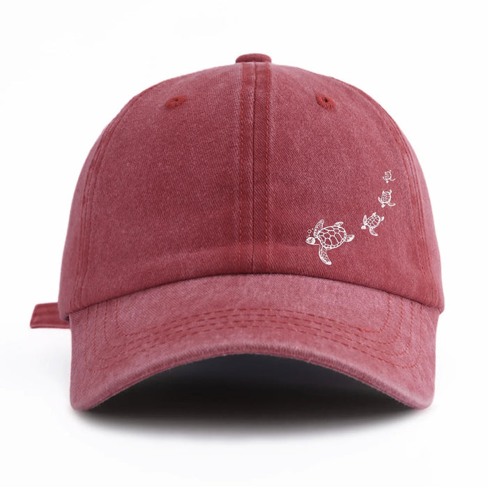 Wholesale Stylish Ocean Turtle Print Washed Distressed Baseball Cap Casual Peaked Cap Sun Protection Fashion Accessory Boutique Resale Gift