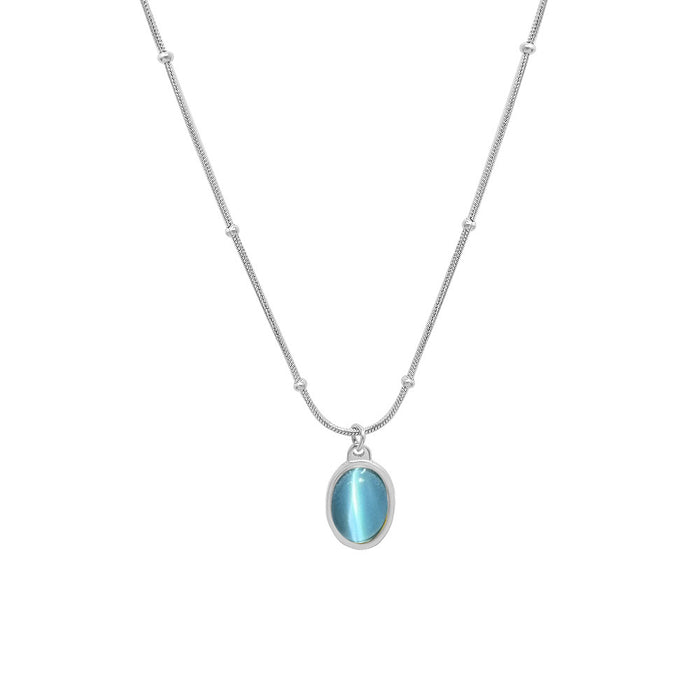 Wholesale French Vintage Cat Eye Oval Pendant Necklace 18K Gold Plated Titanium Steel Women S Everyday Jewelry