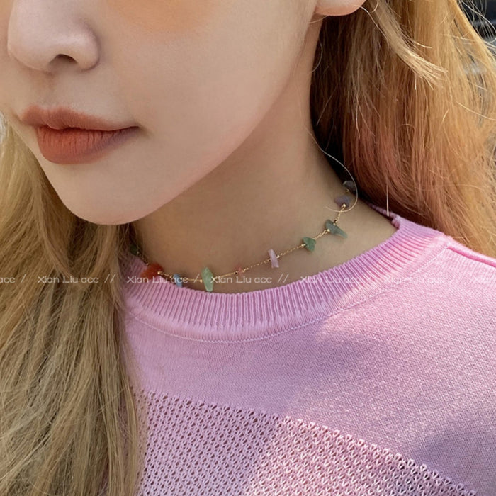 Wholesale Colorful natural stone necklace, light luxury, niche design, collarbone chain, versatile necklace accessories