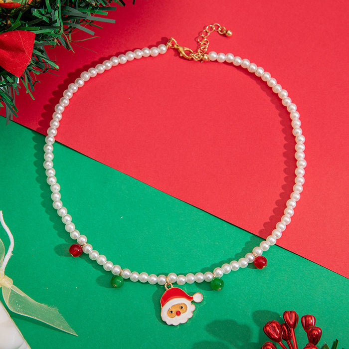 Wholesale Alloy Pearl Strand Snowman Pendant Necklace Christmas Jewelry Accessory for Women MOQ≥2
