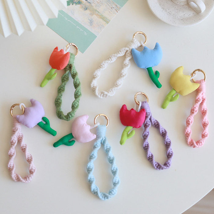 Wholesale Cute Tulips Cotton Rope Keychains