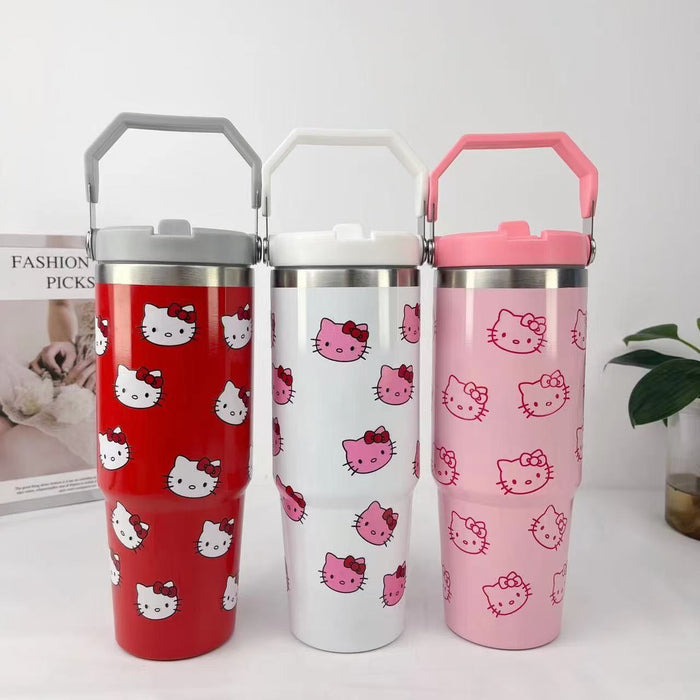 Wholesale Double-layer stainless steel vacuum insulation cold handle cup cartoon ice cup