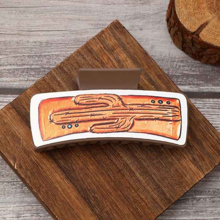 Wholesale West Denim Wind Cactus Leather Hairpin Women Shark Clip Grab Clip