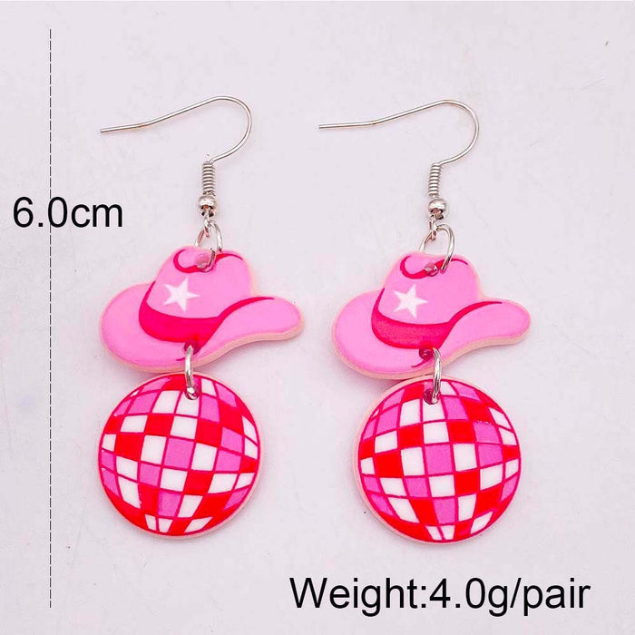 Wholesale acrylic earrings cowboy Pink hat boots balloon fashion personality earrings