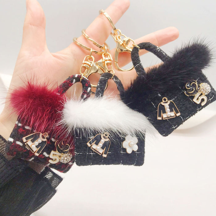 Wholesale Fabric Mink Fur Handbag Keychain JDC-KC-ZhanLun015