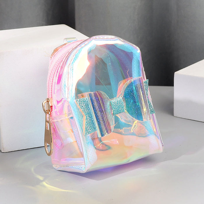 Wholesale Trendy Laser Bow PVC Transparent Pouch Creative Coin Purse Earphone Bag Keychain Everyday Fashion Accessory