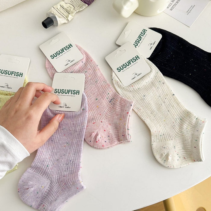 Wholesale Ultra thin mesh breathable retro dot yarn boat socks
