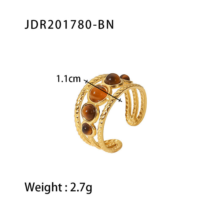 Wholesale Natural stone ring, versatile gemstone bracelet, titanium steel open ring