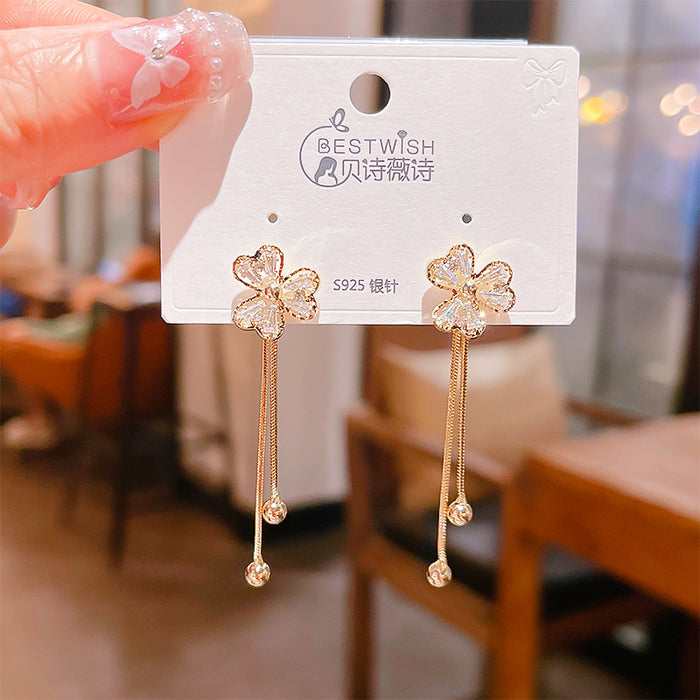 Wholesale S925 Silver Needle Diamond Clover Flower Earrings