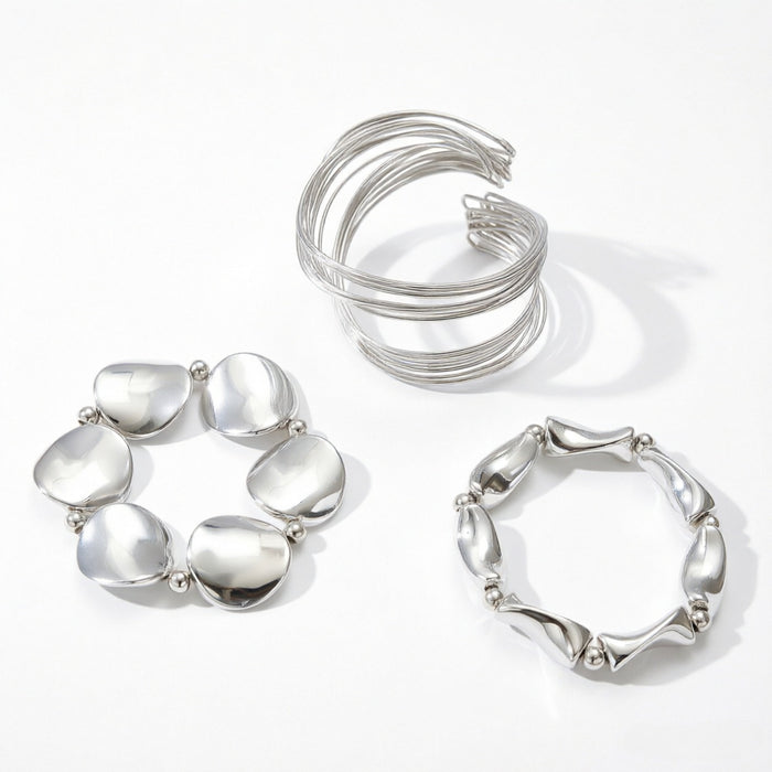 Wholesale Polished Silver Tone Alloy Geometric Bead Bracelet Trendy Irregular Round Bead Jewelry Accessory For Unisex Everyday Boutique Resale