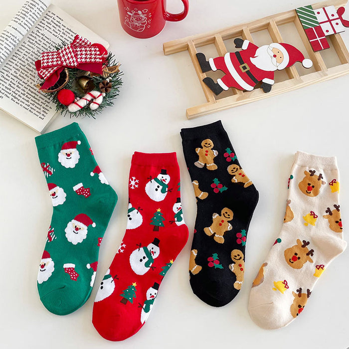 Wholesale 10pcs Cartoon Christmas Polyester Elk Snowman Gingerbread Man Cartoon Middle Tube Socks JDC-SK-Xinh025