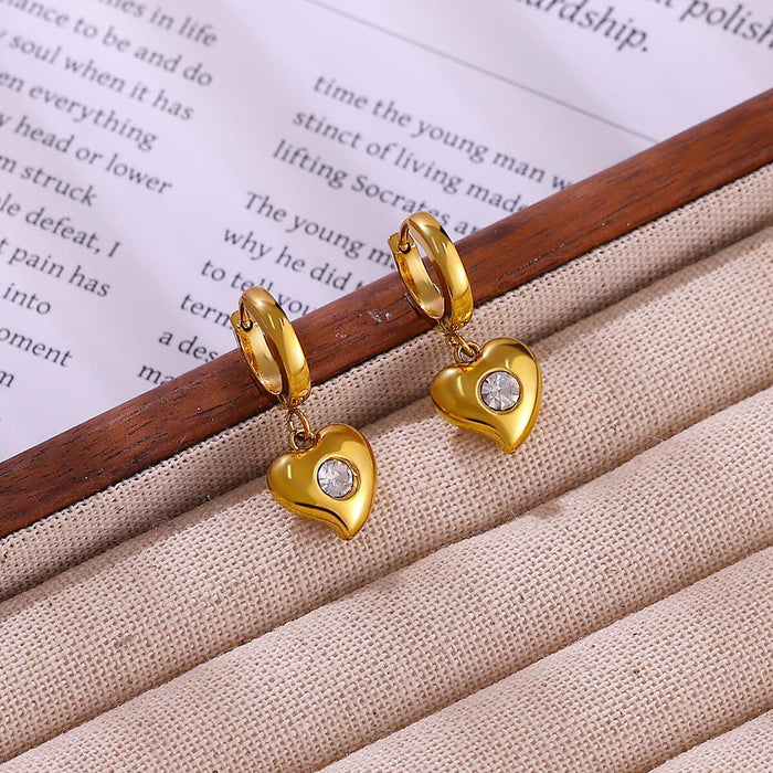 Wholesale Titanium Steel Love Earrings Peach Heart Inlaid Texture Plain Hoop Earrings