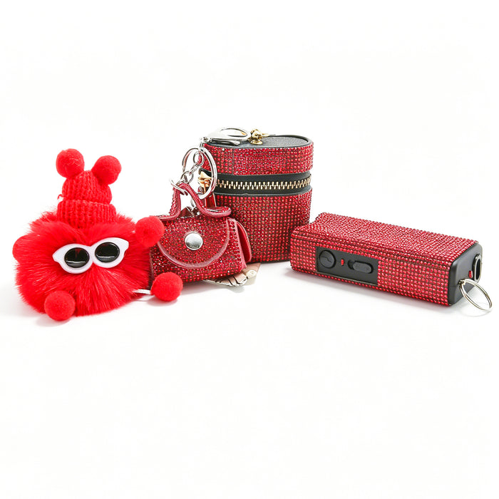 Wholesale European Style 4 Piece Rhinestone Keychain Set With Plush Pendant Coin Purse Earbud Bag White Decorative Charms For Everyday Resale